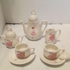 Vintage Dalton Balerina Miniature Tea Set with Pink  Motif